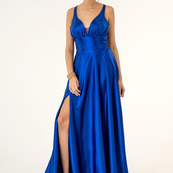 V-Neck Wide Waistband A-Line Long Dress - GSGL2963